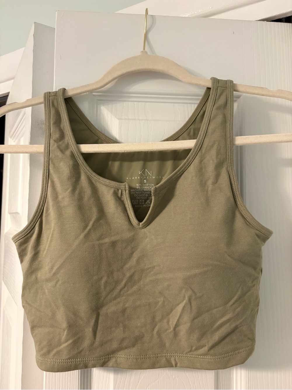 Klassy Network Olive Tank Crop with Front Notch